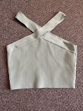 Dry goods Ribbed Cross-Strap Crop Top in Sage Green